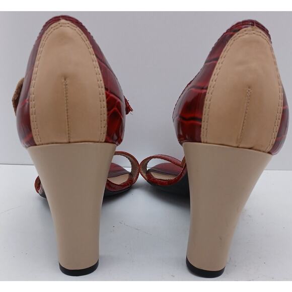 Franco Sarto Detract 2 Women's Leather Sandals Beige/Maroon Block Heels 9 M - Picture 4 of 14